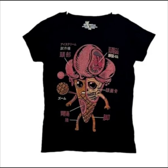 Ice Cream Kaiju Black Graphic T Shirt‎ Ladies Small - Picture 2 of 9